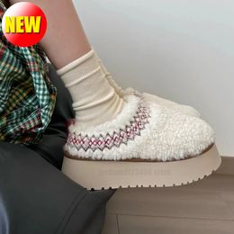 Australië lamswol tazz snowboots etnische stijl schapenvacht bont geïntegreerde pantoffels klassieke platform sneeuwlaarzen dames winter warme slip-on schoenen wit teddy bruin