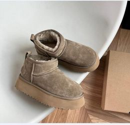 Mini botas de plataforma australianas de diseñador para mujer, botines con parte inferior gruesa, botas de nieve de piel cálidas, zapatillas mullidas de pelusa, zapatos de lujo