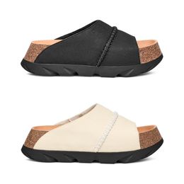 Australië Nieuwe Sunskip Slide Women Dikke bodem Sandalen Zomer Echte lederen suede platform Slippers Zwarte Witte dia's