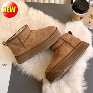 Australie plate-forme classique mini amateurs cheville hiver bottes de neige en daim en peau de mouton dames designer mode laine noire chaussures à enfiler chaudes m1014