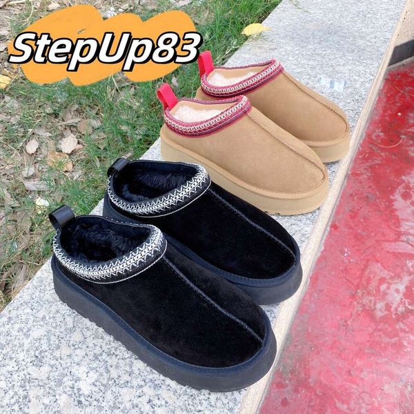 Australia Zapatillas de plataforma Botas de nieve Mujer Botas de lana de piel de invierno Botas de tobillo de diseñador Zapatos Tazz Castaño Negro Zapatillas cálidas mulas Botines australianos de interior