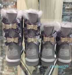 Australie bottes de neige tube moyen mode chaud femmes chaussures en coton nœud papillon perceuse raquette