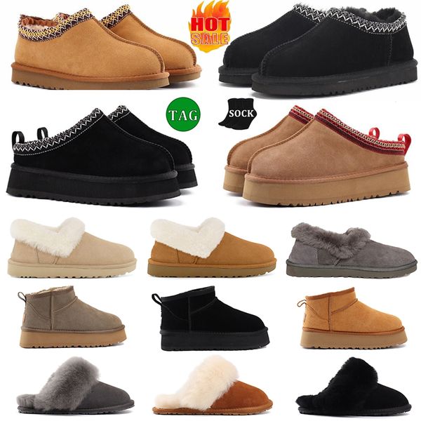 Australia Tazz uggs femmes pantoufles de fur foot botte tasman hiver entièrement fourrure de fourrure à fourrure satin à pointe arc australie en daim