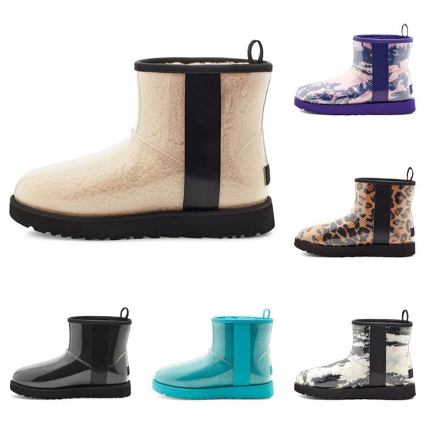 Australie Uggss Ugglie Clear Mini Boots Tasman Classic Transparent Jelly Mini Plus Velvet Short Snow Boots Femme Noir Lait Blanc Big Marble Style britannique