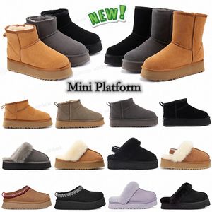 Australia Ultra Mini Platform Boot Mujeres Diseñador Tobillo Botas de piel de nieve Marrón Invierno Fondo grueso Cálido Fluffy Slip-on Botines para mujer Classic Leather Lazy Shoes