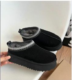 Botas de nieve para mujer de Australia, botas de piel perezosa de cuero auténtico de diseñador, zapatos de plataforma de invierno de fondo grueso, botines cálidos sin cordones, castaño negro bht