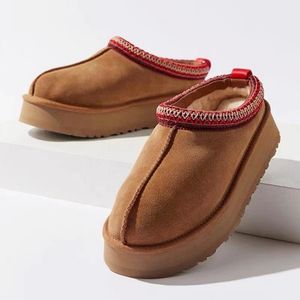 Dames Australië Snowboot Tazz Tasman Slippers Designer Dames Echt leer Platform Bontlaarzen Dikke bodem Winterlaarzen Kastanje