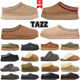 Australië Dames Laarzen Designer Tazz Slippers Tasman Sneeuw Winter Schapenvacht Laarzen Mode Dames Platform Bont Slipper Klassiek Ultra Mini Suède Wollen Enkellaarsjes