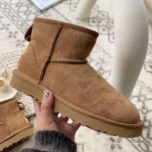 Australia Mujer Botas Diseñador Tazz Tasman Chestnut Classic Ultra Mini Platform Boot Suede Shearling Zapatillas Señoras Moda Invierno Piel Lana Warm Snow Botines