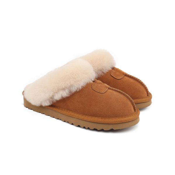Australie femmes pantoufles Designer hiver chaussons maison intérieur coton chaussures chaudes en cuir véritable fourrure diapositives neige bottes EE43