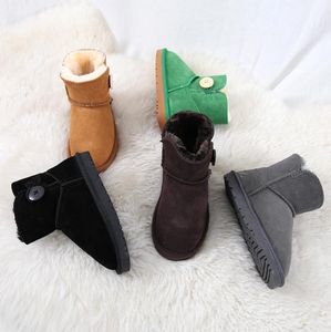 Australische klassieke knoppen Warm laarzen volwassen kinderen Mini Half Snow Boot USA GS 585401 Winter Full Fur Fluffy Furry Satin Enkle Boots Booties Slippers