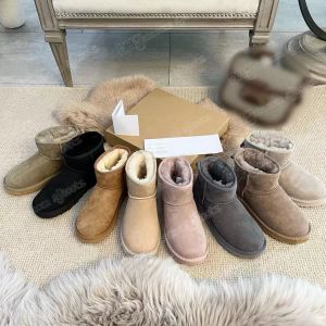 Bottes australiennes classiques chaudes pour femmes, mini bottes de neige de styliste, hiver américain, cheveux complets, peluche pelucheuse, cheville en satin, chaussures d'extérieur décontractées, taille de la boîte 35-43