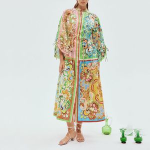 Australische designerjurk 2024 lente/zomer nieuwe biologische katoenen Dreamer gekleurde retro print vakantiejurk voor dames