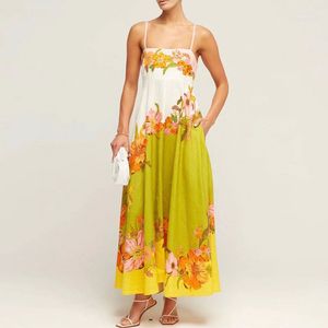 Australische designerjurk 24 nieuwe klassieke printriem linnen lange jurk temperament vakantie lange jurk