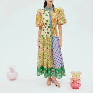 Australian Designer Dress Linen Laple Neck korte mouwen print stikselshirt jurk