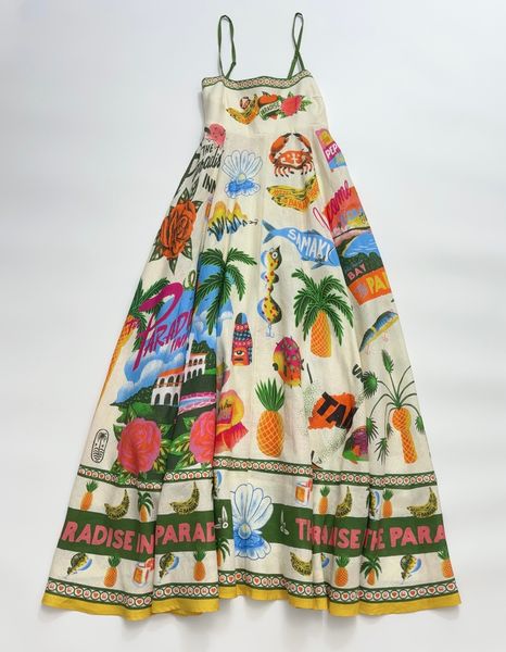 Australian Designer Dress Trend 24 Nouveau lin Classic Print Strap Temperament Temperament Vacation Robe