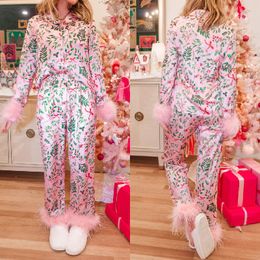 Australische ontwerper Fancy dames satijnen print casual pak pyjama loungewear dame