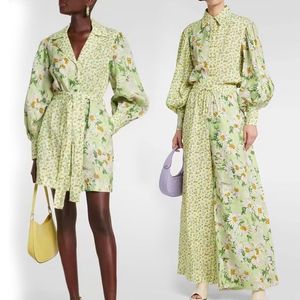Ensemble de pantalons deux pièces de créateur australien et robe pour robe en lin à imprimé floral vert pour femmes et ensemble de pantalons à jambes élargies de style chemise