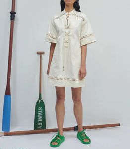 Australische designer damesjurk witte katoenen handgemaakte mini-jurk met geweven bandjes