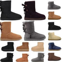 Australisch bont Dames Designer Laarzen Klassiek Bailey Strikbont Harige enkel Winter Sneeuw Zwarte laarsjes Tazz Slippers Tasman Witte instappers Ultra Mini Platform Laars