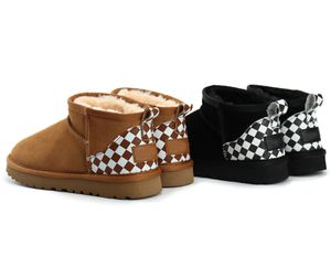 Bottes de neige basses australiennes avec nœud AUS bottines à carreaux chaussures taille 13 femmes hommes Twinface en cuir de mouton mini demi-chaussures designer garder au chaud pantoufle d'hiver 3281