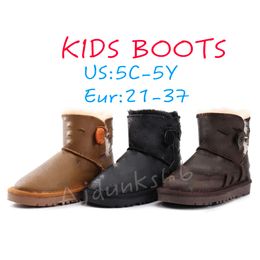 Mini bottes de neige australiennes classiques en daim et laine E, chaussures d'hiver Bailey Bow, bottes courtes à boutons, bottines triples pour enfants en bas âge, taille Us5c-5Y