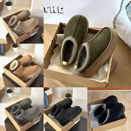 Australie Tasman Pantofole Tazz seme di senape Ciabatte in pelliccia di castagno Pelle di pecora Classica Ultra Mini Stivali con plateau Inverno Donna Uomo Scarpe slip-on Tomaia in pelle scamosciata Lana Fallrt