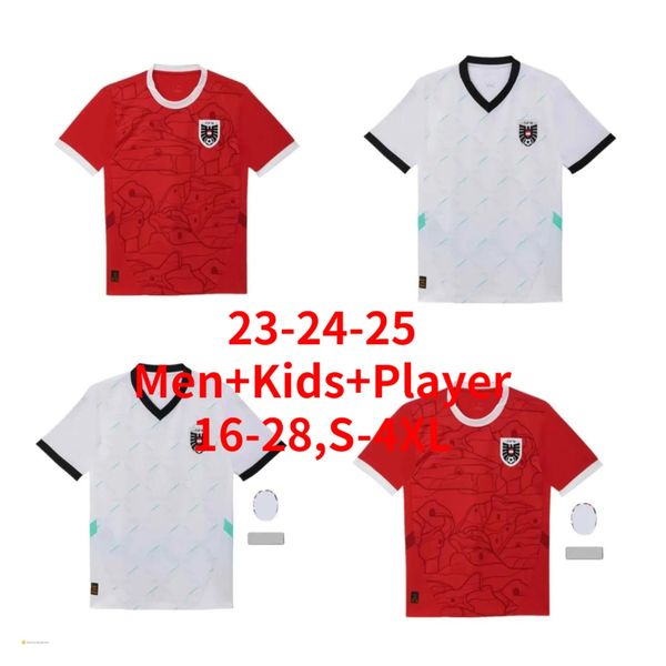 Austria Euro 2024 Kits de casa de casa Men Tops Camisas Uniformes 24 25 Euro Home Red Red Fútbol Blanco Camisa de fútbol Men Kits para niños Al aire libre