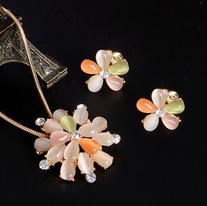 Oostenrijkse kristal Golden vergulde ketting Joower sets voor vrouwen Cat's Eye Stones Sieraden Set African Earrings sieraden set