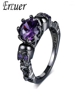 Gothique autrichien noir pistolet plaqué Style rétro crâne anneaux pour femmes violet cristal CZ bijoux de mariage fête cadeau d'amour à la mode Ring12846259