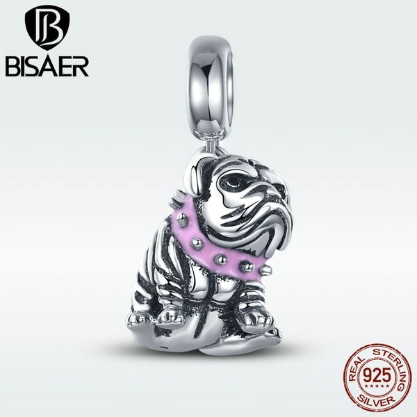 Authentique 100% 925 Sterling Silver Cute Animal Bouledogue Anglais Français Pendentif Perle Fit Original Charms Bracelet Fabrication de Bijoux CJ191116