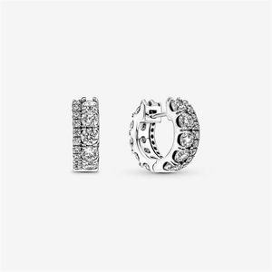 Authentiek 100% 925 Sterling Silver Double Band Pave Hoop oorbellen Fashion Wedding Engagement Sieraden Accessoires For Women Gift198S