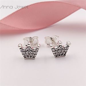 Authentiek 100% 925 Sterling Zilver Pandora Enchanted Crowns Clear CZ Stud Oorbellen met Clear CZ past Europese 297127CZ