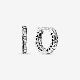 Autêntico 100% 925 prata esterlina pave coração hoop brincos moda jóias de casamento acessórios para mulheres gift308m