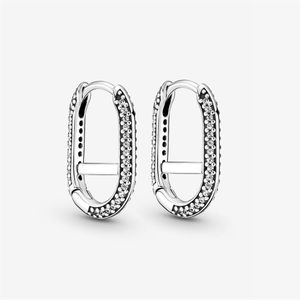 Authentieke 100% 925 Sterling Zilver Pave Enkele Link Oorringen Set Mode Vrouwen Bruiloft Engagement Sieraden Accessoires207j