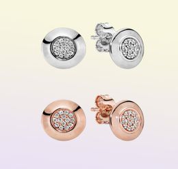 Autentico 100 925 sterling silver rotondo scintillante logo orecchini orecchini moda gioielli da sposa accessori per le donne regalo22839262161114