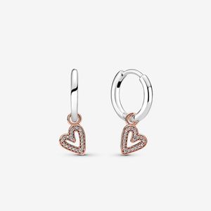 Boucles d'oreilles en argent Sterling 100% authentique 925, créoles scintillantes en forme de cœur, accessoires de bijoux de mariage à la mode, cadeau pour femmes