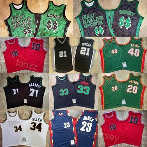 Authentique 1991 1992 1995 Maillots de basket-ball rétro Gary Payton 20 Vintage Shawn Kemp 40 Ray Allen 34 Money 2 Tim Duncan 21 Patrick Ewing 33 LeBron James 23 Kevin Garnett