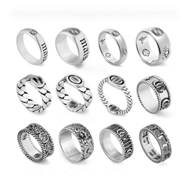 Authentique 925 Silver Retro Old High Edition Gear Letter Ring Daisy Love Fearless Enamel Couple Ring Taille 5/6/7/8/10