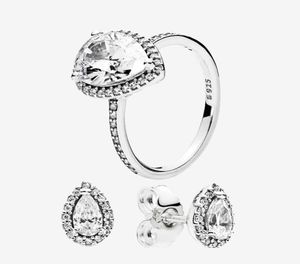 Authentieke 925 zilveren Teardrop RING en OORBEL sets Originele doos voor CZ diamant Vrouwen Bruiloft Sieraden traan Ring stud Oorbel7997864