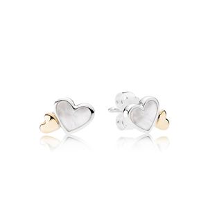 Authentique 925 argent blanc coeur boucles d'oreilles pour Pandora CZ diamant mariage boucle d'oreille en or 14K avec coffret d'origine