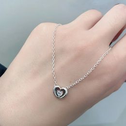 Authentiek 925 Zilver met goud vergulde GPD Pandora Radiant Heart Floating Stone Pendant Collier Necklace Clips Pandora Me For Necklace Jewelry 392494C01-45