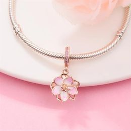 Authentique Perle En Argent Sterling 925 2022 Printemps Rose Couleur Fleur De Cerisier Dangle Charme Convient Bracelet Pandora Argent DIY Perles pour J241E