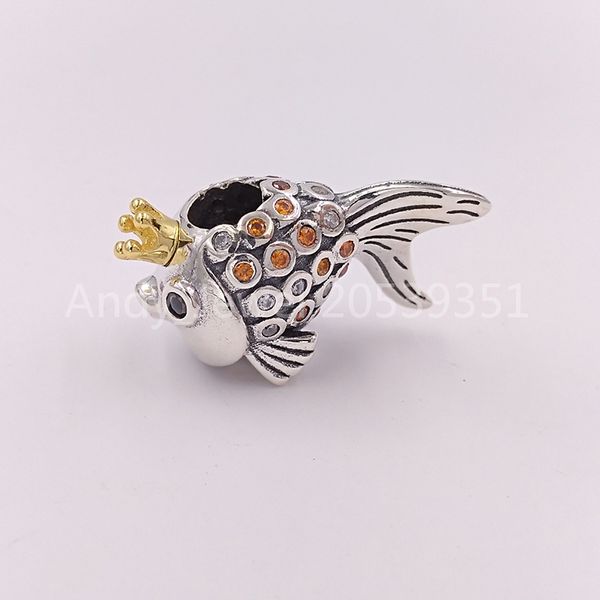 Andy Jewel Auténticos 925 Cuentas de plata esterlina 925 Sterling 14K Gold Fairytale Fish Charms Se adapta a las pulseras de joyería de estilo Pandora europeo Nec