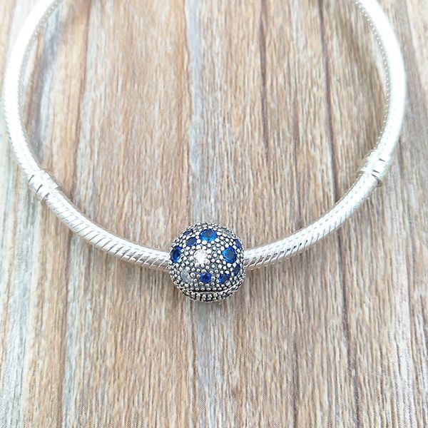 Andy Jewel Authentique Perles en Argent Sterling 925 Bleu Cosmic Stars Charm Charms Convient au Style Européen Pandora Bijoux Bracelets Collier 791286NSBMX