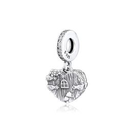 Authentic 925 Sterling Silver Beads Home Sweet Heart Dangle Charms Fits European Pandora Style Jewelry Bracelets & Necklace DIY Gift For Women 798284CZ