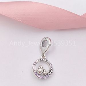 Andy Jewel Auténtica Plata de Ley 925 Cuentas Madre Bebé Pájaro Cuelga El Encanto Suave Rosa Lila Cristales Claro Cz Encantos Se Adapta Al Estilo Pandora Europeo