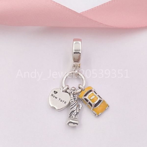 Andy Jewel Perles en argent sterling 925 authentiques New York Highlights Dangle Charm Noir Jaune Émail Charms Convient aux bijoux de style européen Pandora Brace