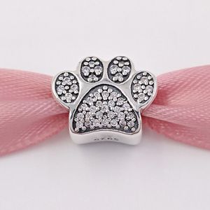 Abdy Jewel Authentic 925 Sterling Silver Beads Paw Charm past Europese pandora -stijl sieraden armbanden ketting 791714CZ Animal Cat Crystal