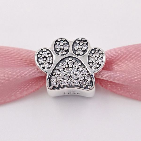 Abdy Jewel Auténticos 925 Granos de plata esterlina El encanto de la pata se adapta al collar de pulseras de joyería de estilo Pandora europeo 791714CZ Animal Cat Crystal